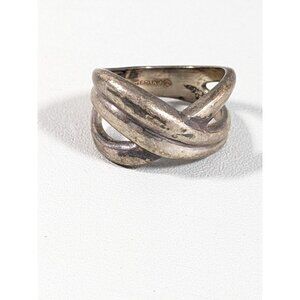 Sterling Silver 925 Signed Cut Out Criss Cross Wide Band Ring 9.94g Size 8